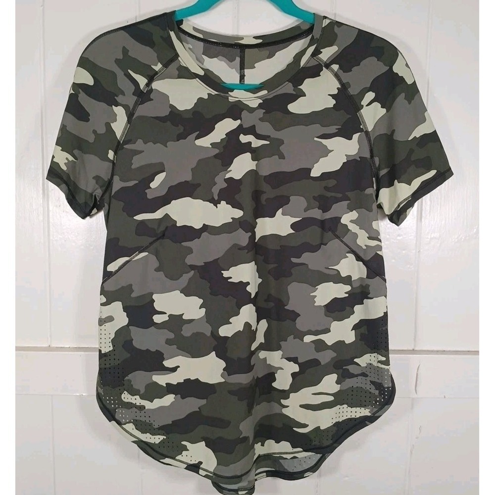 Lululemon‎ UVP Run Top Women's 8 Short Sleeve Heritage 365 Camo Crispin Green
